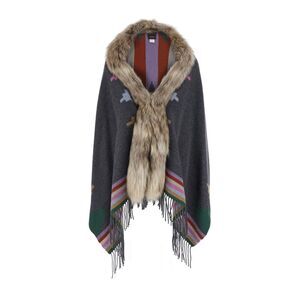 Bazar Deluxe Women Navajo Shawl With Eco-Fur In Gray For Women